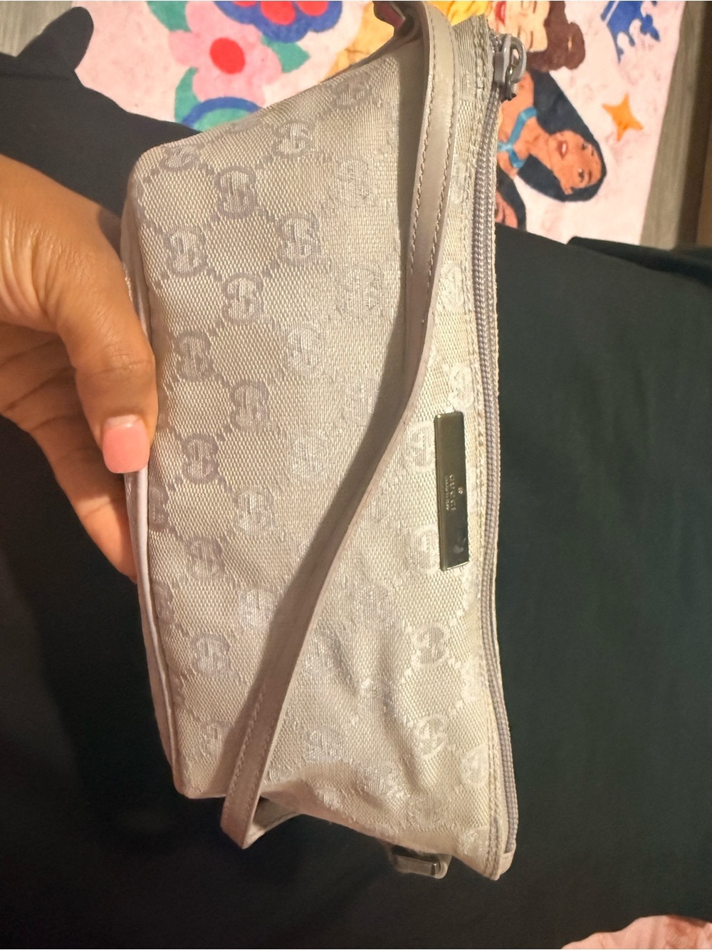 Gucci Silver Gray Monogram Wristlet Clutch